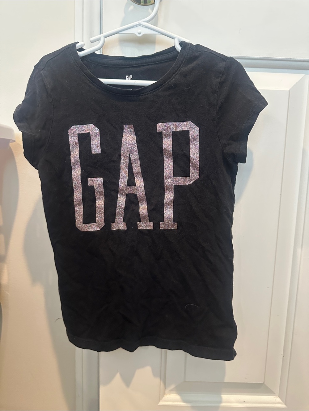 GAP Black Short Sleeve Tee with Pink Glitter Logo